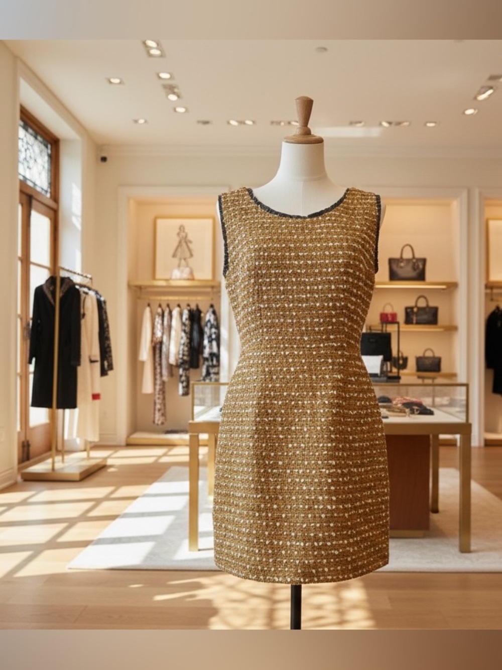 Louis Vuitton Tweed Sleeveless A-Line Dress with Black Trim - Picture 3 of 12
